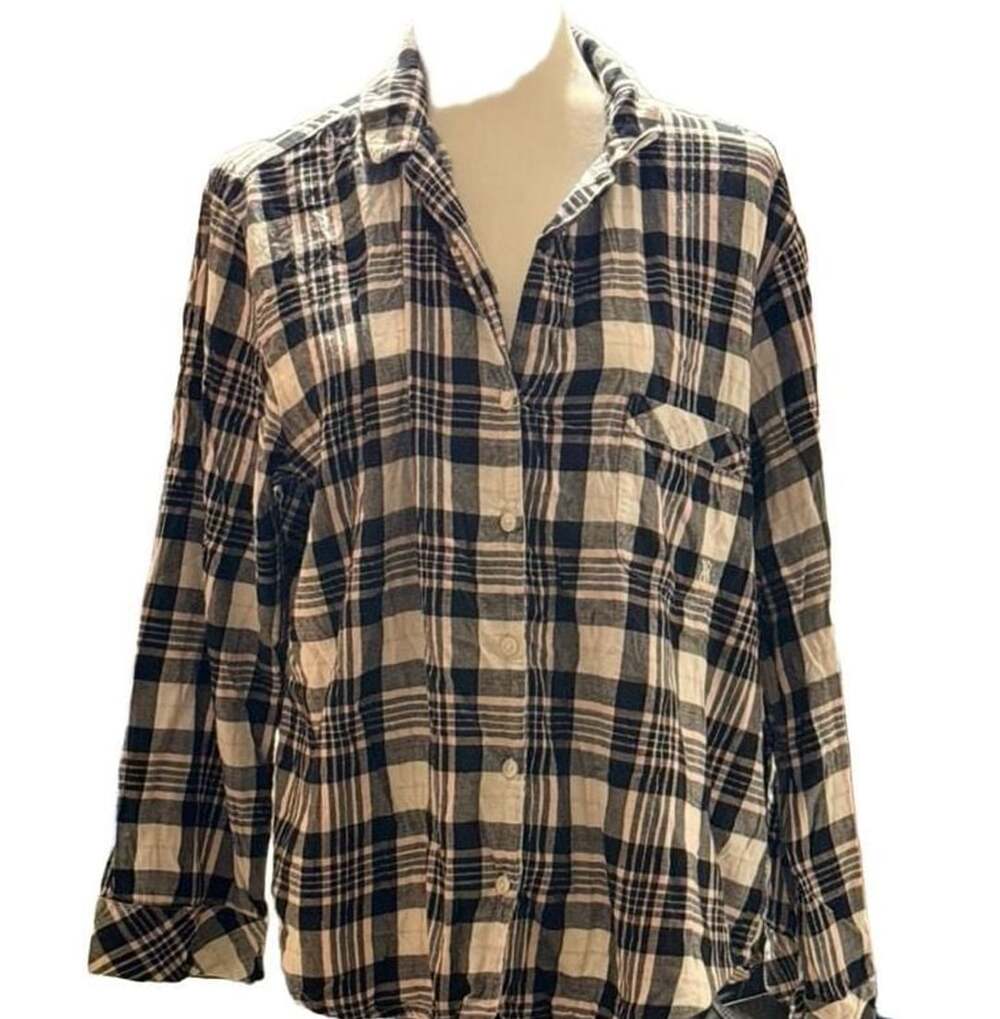 Victoria's Secret Flannel Pajama Top Size L Black White Plaid